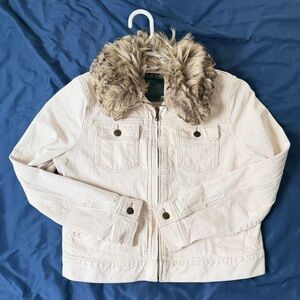 Ralph Lauren Cream Jean Jacket with Faux Fur Collar 100%cotton
